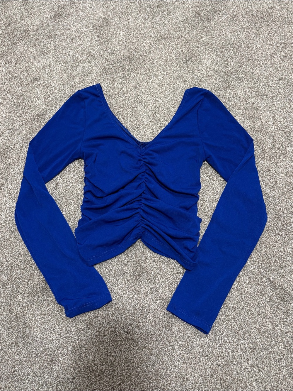 Long-Sleeve Ruched V-Neck Going Out Top in Royal Blue - Picture 2 of 2
